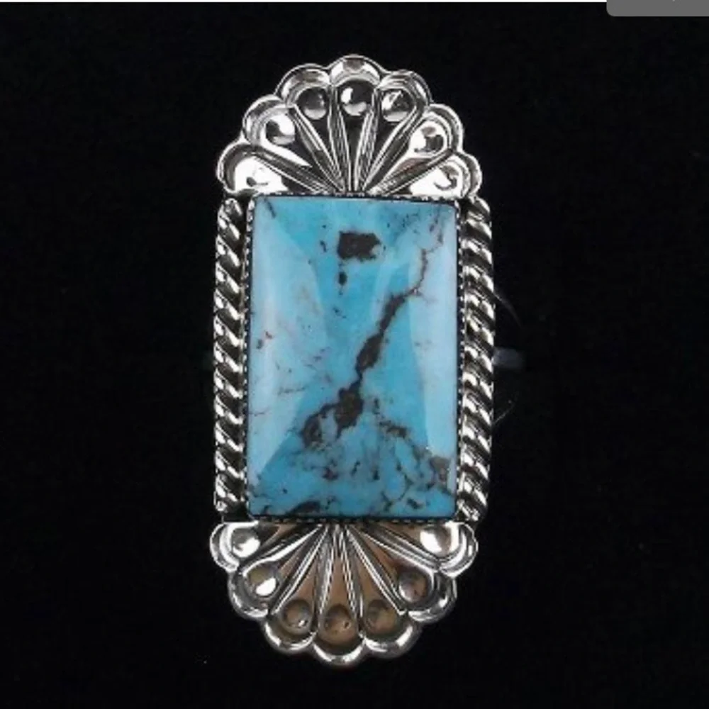 New Navajo Sheena Jack Big‎ Sterling Silver Turquoise Ring size 8